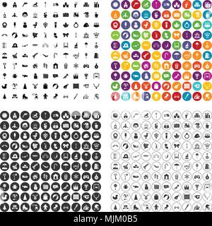 100 glückliche Kindheit Icons Set Vektor in 4-Variante für jede Web Design isoliert auf weißem Stock Vektor