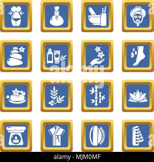 Spa Salon Icons Set Vector blaues Quadrat auf weißem Hintergrund Stock Vektor