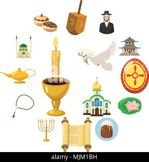 Religion-Icons set, cartoon-Stil Stock Vektor