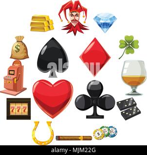 Casino-Ikonen stellen Symbole, Cartoon-Stil Stock Vektor