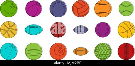 Sport Bälle Icon Set, Farbe Umrisse Stil Stock Vektor