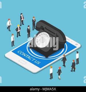 Wohnung 3 d Isometrische klassische Telefon auf Tablet-PC mit uns Kontakt Text. Customer Support und Business Konzept. Stock Vektor
