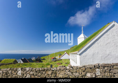 Traditionelle Dorf Mykines, Mykines Island, Färöer, Dänemark Stockfoto