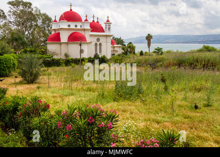 Die griechisch-orthodoxe Kirche der Zwölf Apostel in Kapernaum am See Genezareth und Tiberias, Israel. Stockfoto