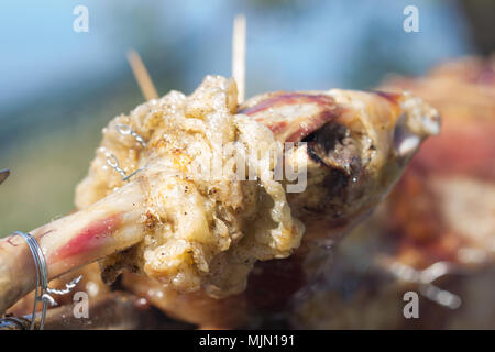 Lamm am Spieß beim Rösten, während eine traditionelle griechische Ostern fest. Stockfoto