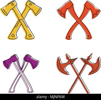 Kreuze ax Icon Set, Farbe Umrisse Stil Stock Vektor