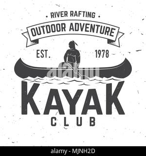 Kajak Club. Vector Illustration. Konzept für T-Shirt, Druck, Stempel oder T-Stück. Vintage Typografie Design mit kayaker Silhouette. Extreme Wasser Sport. Stock Vektor
