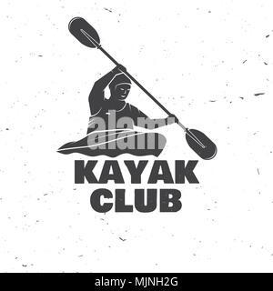 Kajak Club. Vector Illustration. Konzept für T-Shirt, Druck, Stempel oder T-Stück. Vintage Typografie Design mit kayaker Silhouette. Extreme Wasser Sport. Stock Vektor
