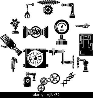 Technische Mechanismen Symbole gesetzt, einfachen Stil Stock Vektor