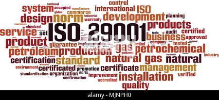 ISO 29001 Word cloud Konzept. Vector Illustration Stock Vektor