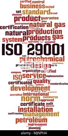 ISO 29001 Word cloud Konzept. Vector Illustration Stock Vektor