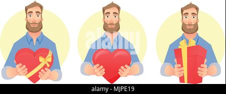 Mann mit roten vorhanden Box Set Stock Vektor