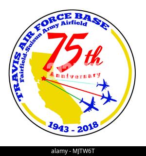 75. Jubiläum Logo, erstellt das 75-jährige Jubiläum der Travis AFB/Fairfield-Suisun Army Airfield, Travis AFB, Ca zu feiern. Stockfoto