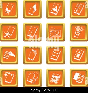 Reparatur Telefone fix Icons Set orange Quadrat Vektor Stock Vektor