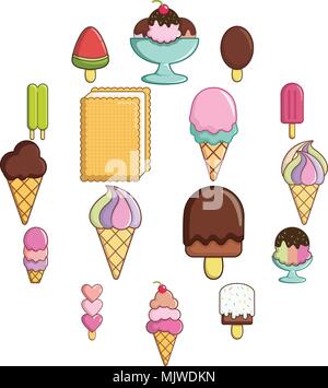 Eis Icons Set sweet, Cartoon Stil Stock Vektor