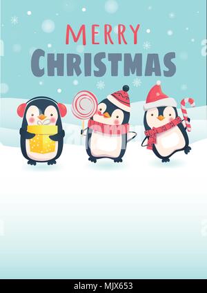 Pinguine mit Weihnachtsgeschenke Stock Vektor