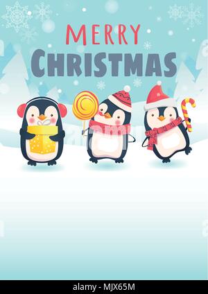 Pinguine mit Weihnachtsgeschenke Stock Vektor