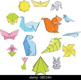Origami-Icons set, cartoon-Stil Stock Vektor