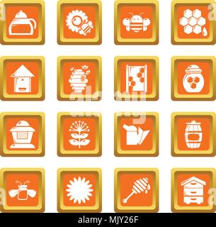 Imkerei Honig Icons Set orange Quadrat Vektor Stock Vektor