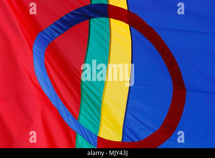 Nahaufnahme der Samischen Nation Flagge. Stockfoto