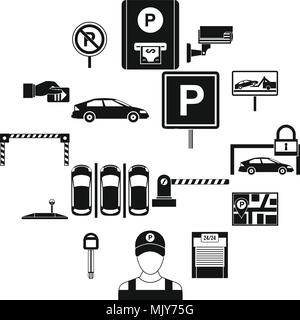 Auto Parkplatz Icons Set, einfachen Stil Stock Vektor