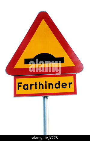 Warnzeichen für Geschwindigkeit Stösse in Schweden isoliert auf weißem Hintergrund Stockfoto