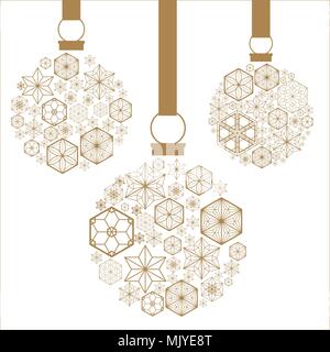 Weihnachten Schneeflocken ball Vektor. Gold geometrische Muster im japanischen Stil für die Dekoration am Fenster, Grußkarten, Poster, Deckblatt Design, Stock Vektor
