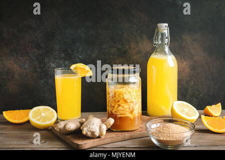 Ingwer Bug - Hausgemachte fermentierte probiotische Soda, Obst und Ingwer Bio trinken. Stockfoto