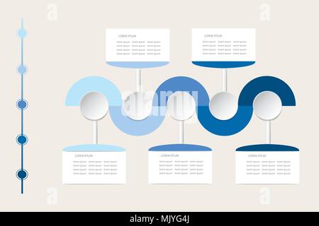 Moderne Infografik Etiketten als wellenförmige Wellen im Schatten von blauer Farbe mit Rechtecken, Kreisen und der Zeitplan für ihren Text bereit. Stock Vektor