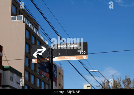 Avenida de Gales Zeichen, Puerto Madryn, Chubut Stockfoto
