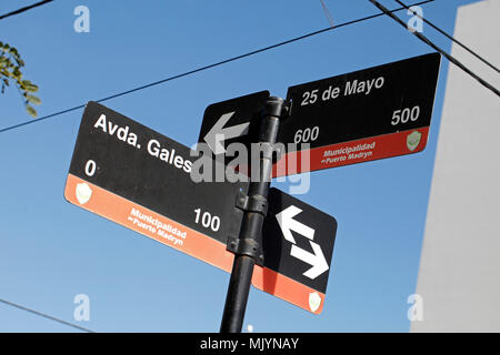 Avenida de Gales Zeichen, Puerto Madryn, Chubut Stockfoto