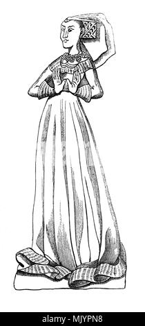 Das Bildnis der Dame Peyton, Ehefrau von Sir Thomas Peyton (1418 - 1484) von Isleham, Cambridgeshire, England, zweimal wurde Sheriff von Cambridgeshire und Huntingdonshire, 1443 und 1453. Er die Kirche von St. Andrew's in Isleham umgebaut, in der Chor von denen überlebt die monumentale Familie Messing. Stockfoto