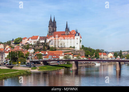 Meissen Skyline Albrechtsburg Schloss Meißen Deutschland Elbburg Europa Schloss Fluss Wahrzeichen Stockfoto