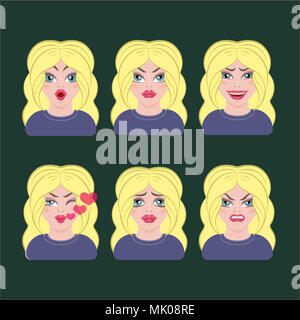 Emotion icons Charakter Mädchen blond Stockfoto