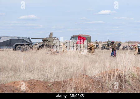 2018-04-30 Die Samara, Russland. Die Offensive der sowjetischen Truppen unter der Leitung des Kommandanten. Wiederaufbau der militärischen Operationen. Stockfoto