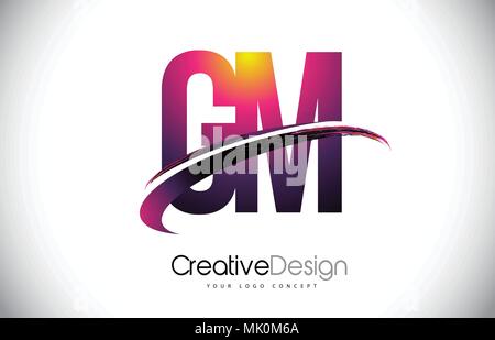 GM G M LILA Schreiben Logo mit Swoosh. Kreative Magenta moderne Briefe Vektor Logo Illustration. Stock Vektor