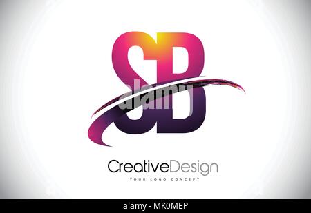 SB S B Lila Schreiben Logo mit Swoosh. Kreative Magenta moderne Briefe Vektor Logo Illustration. Stock Vektor