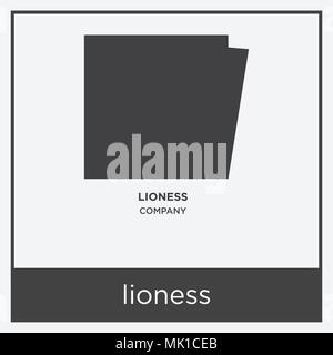 Löwin Symbol auf weißem Hintergrund mit grauen Rahmen, Zeichen und Symbol isoliert Stock Vektor