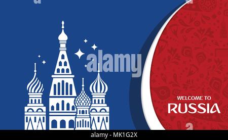 Zu Russland willkommen. Design Template mit modernen traditionelle Elemente der berühmten Kirche. Wm 2018 in Russland. Vector Illustration Stock Vektor