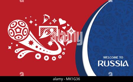 Zu Russland willkommen. Design Template mit modernen traditionelle Elemente des Fußballs. Wm 2018 in Russland. Vector Illustration Stock Vektor