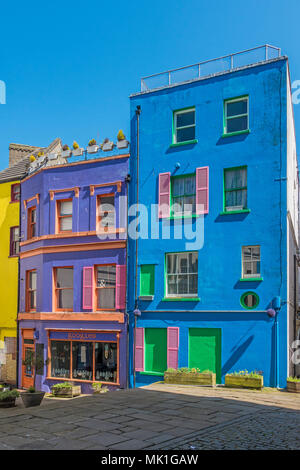 Bunte Geschäfte, Gebäude, Hinten, Rendezvous Street, Folkestone, Kent, England, Großbritannien Stockfoto