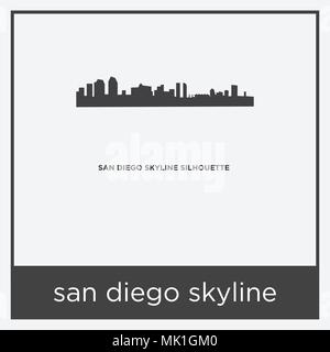 San Diego Skyline Symbol auf weißem Hintergrund mit grauen Rahmen, Zeichen und Symbol isoliert Stock Vektor
