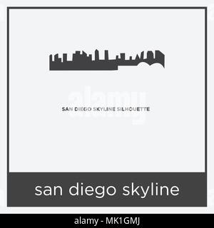 San Diego Skyline Symbol auf weißem Hintergrund mit grauen Rahmen, Zeichen und Symbol isoliert Stock Vektor