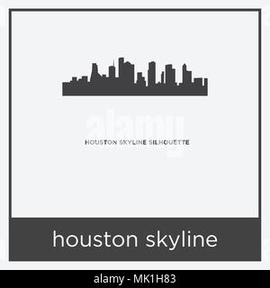 Houston Skyline Symbol auf weißem Hintergrund mit grauen Rahmen, Zeichen und Symbol isoliert Stock Vektor