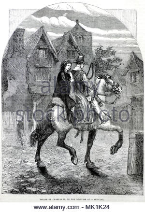 Entweichen von Charles II. im Jahre 1651, als ein Diener, antike Darstellung von ca. 1880 verkleidet Stockfoto