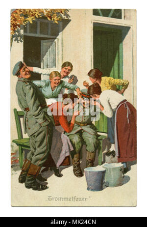 Alte deutsche Postkarte: Militärisch-humoristische Serie 'Immer professionell', №4 "defensiven Feuer'. Der erste Weltkrieg von 1914-1918, Deutschland Stockfoto