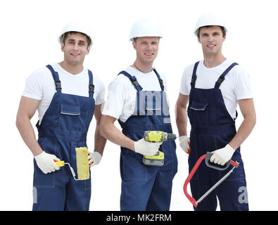 Gruppe von professionellen Industriearbeiter. Über weiß Isoliert Stockfoto