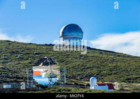 La Palma - Sternwarte mit Radioteleskop auf dem Roque de Los Muchachos Stockfoto