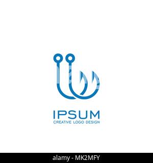 Haken Logo Design, einfache Logo mit blauer Farbe. Stock Vektor