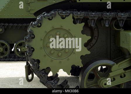 Antriebsrad und ein Fragment der Tank Caterpillar closeup Stockfoto